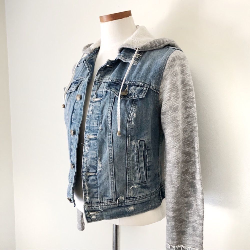 Free People Half Knit Distressed Denim Jacket - Picture 5 of 13